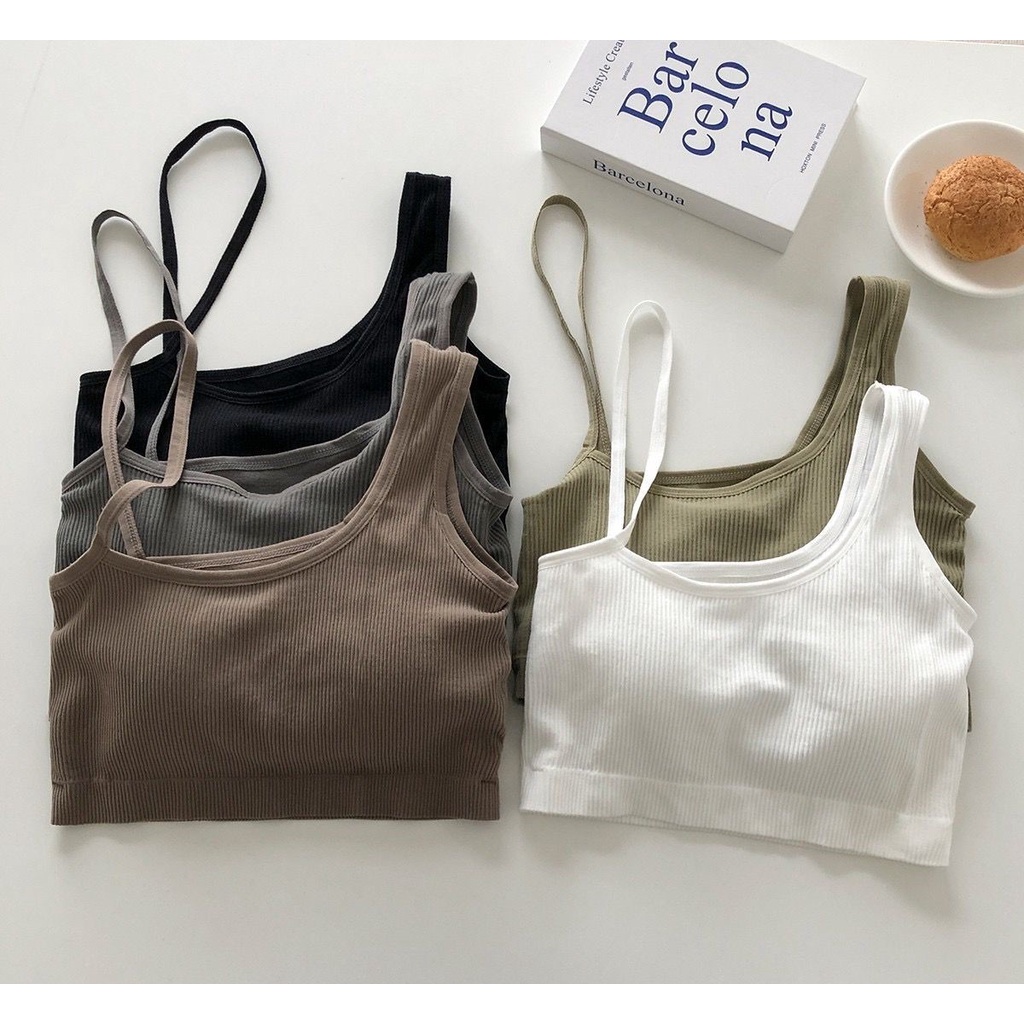 Victoria Tanktop Crop Top Tali Samping Korean Cross Tanktop Stylish Wanita Toga Padded Tanktop Crop Tanktop Bra With Cup Tanpa Kawat Import 1108