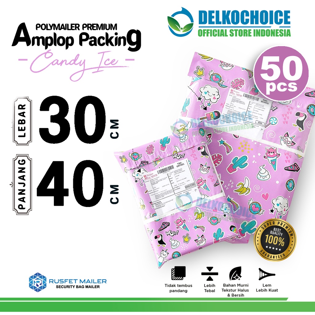 

Polymailer Motif CANDY ICE 30x40cm Amplop Plastik Packing Olshop Polimailer PREMIUM / PACK