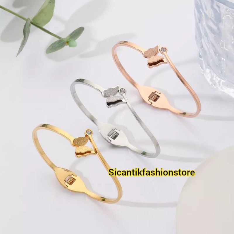 Gelang Titanium Wanita Kupu Kupu Fashion Wanita Terbaru Terlaris Anti Karat Selamanya Gelang Wanita Kupu Kupu Tersedia Warna Gold Silver Rose gold Gelang Perak Silver 925 Gelang K5 Gold