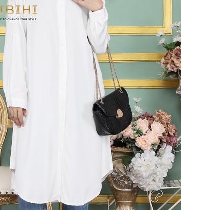 ☺ DIBIHI Tunik Putih wanita Tunik Polos Wanita Tunik Rayon Premium Kemeja Tunik Wanita Lengan Panjan