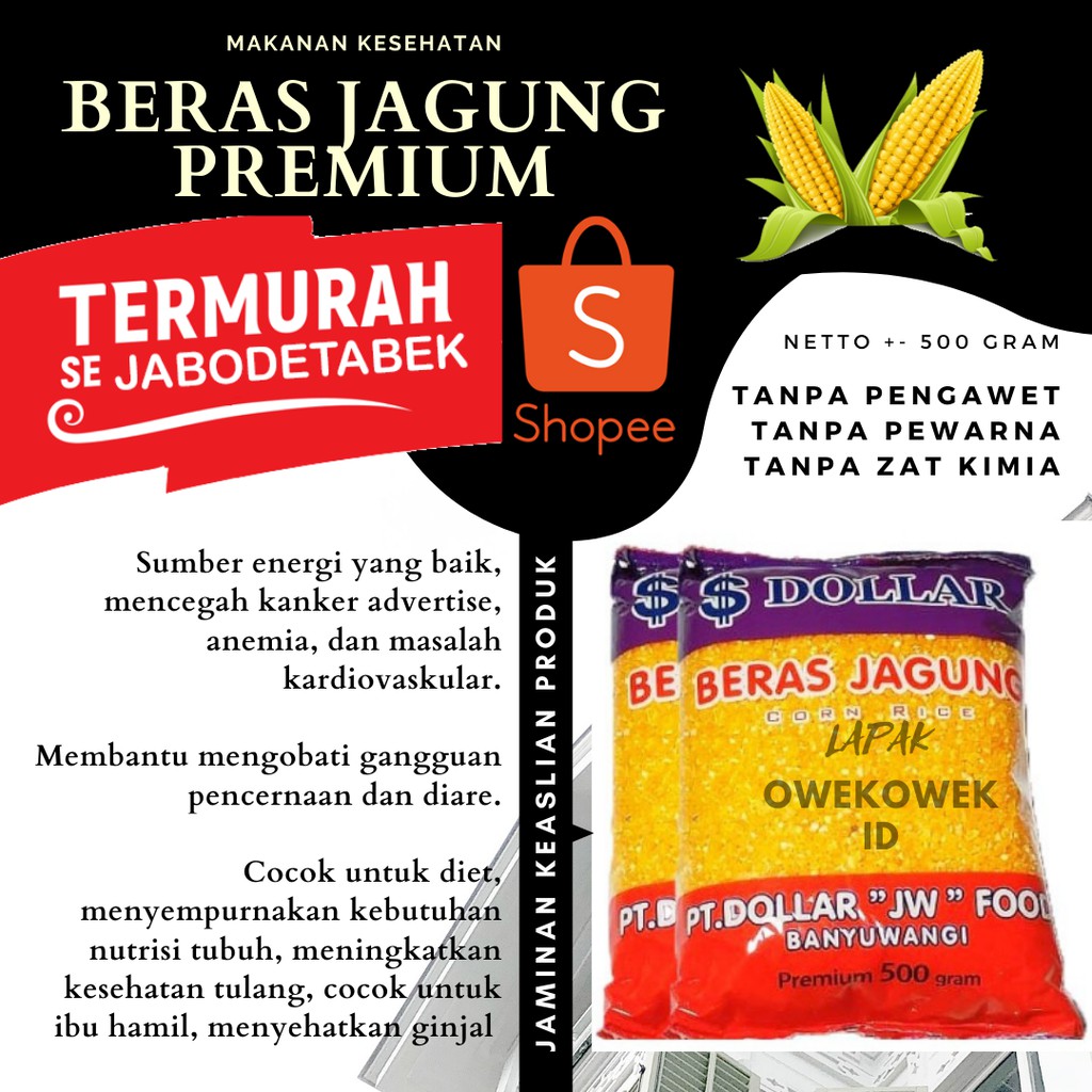 

Beras Jagung Dollar JW Food Premium Corn Rice 500 Gram (Aman untuk Diabetes)