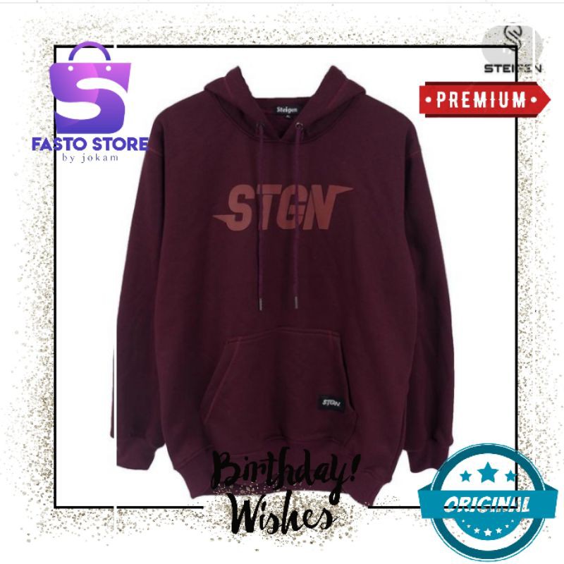 Hoodie Jaket Sweater Pullover HC Steigen Pria Wanita Keren Kekinian Warna Merah Maroon Original