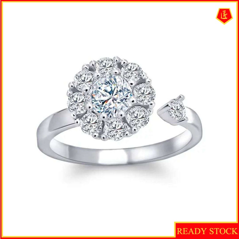 [Ready Stock]S925 Silver Flower-Shaped Diamond Ring