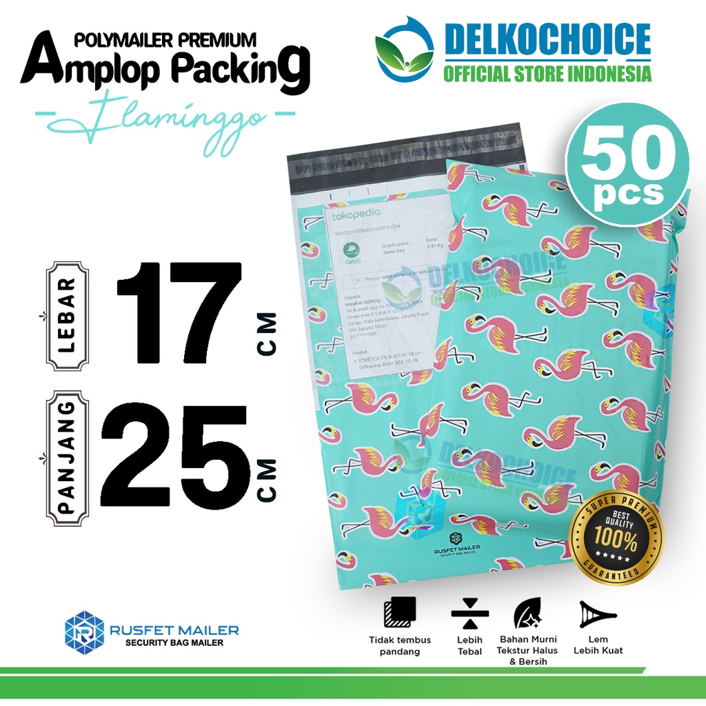 

Polymailer Motif FLAMINGO 17x25cm Amplop Plastik Packing Olshop Polimailer PREMIUM / PACK