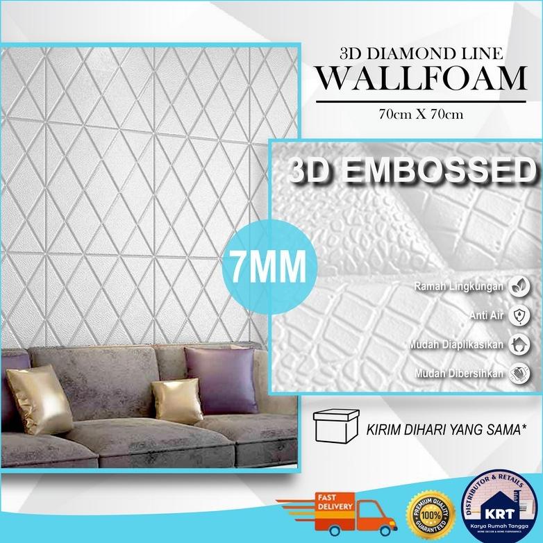 Diamond Line 3D Wallpanel Wallpaper Foam Motif Ketupat Sticker Dinding Emboss Plafon Batu Bata Alam