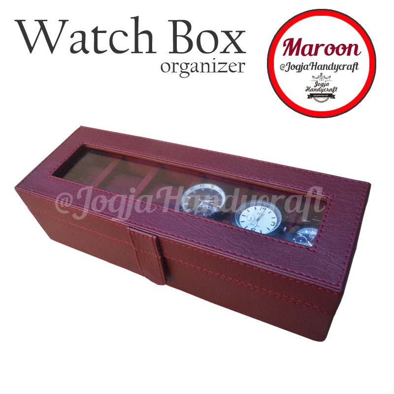 Red Maroon Watch Box / Kotak Tempat Jam Tangan Isi 6