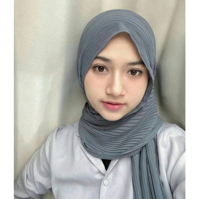 hijab pashmina plisket premium panjang 75x170 tanpa garis tengah//pashmina plisket terlaris murah-Abu tua