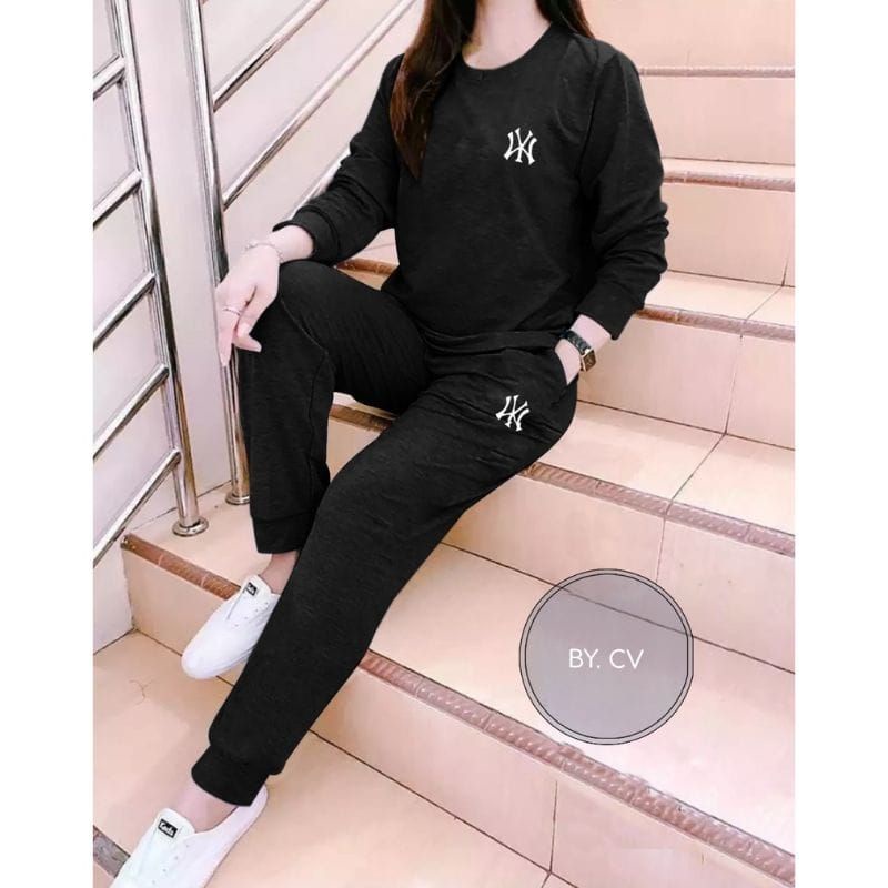 setelan Baju Lengan Panjang wanita NY baju + jogger Trendy setelan Distro keren