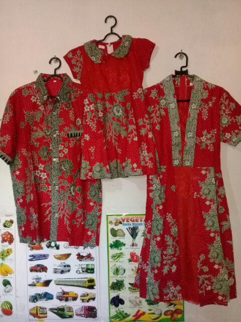 Qnunbatik Sarimbit/couple Batik Dress/terusan Kd Melati Dasar Warna Merah
