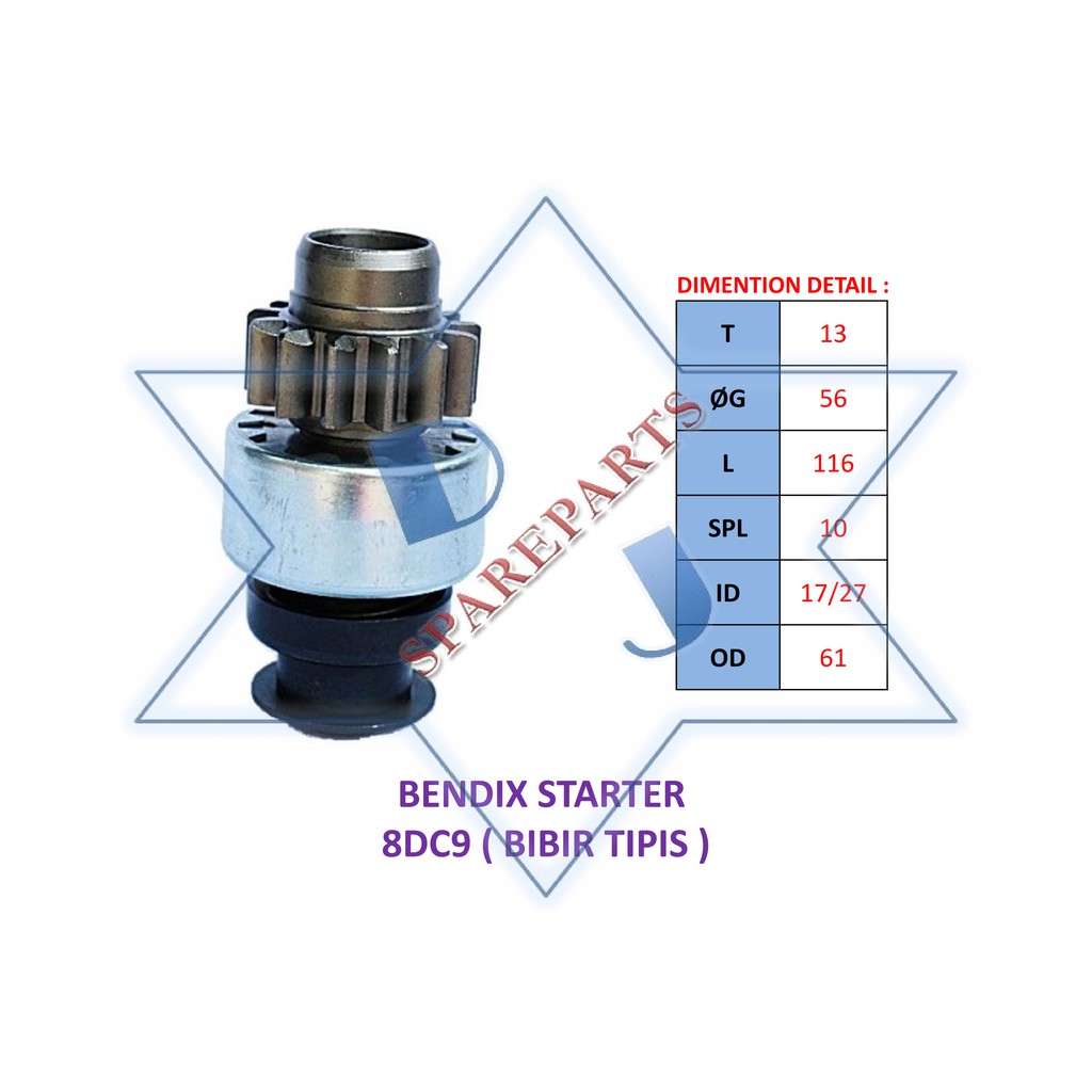 BENDIX STARTER 8DC9 ( BIBIR TIPIS )