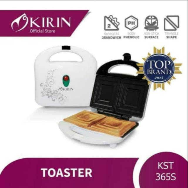 Sandwich Toaster Kirin KST-365S - Pemanggang Roti 2 Slot, 350 Watt