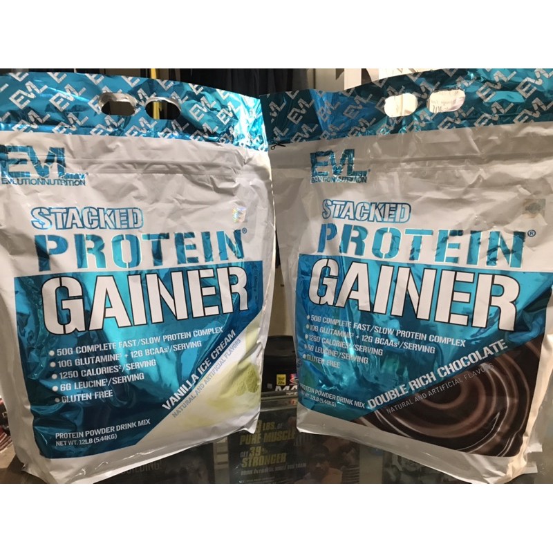 EVL Stacked Protein Gainer - 12lbs free shaker evl gainer