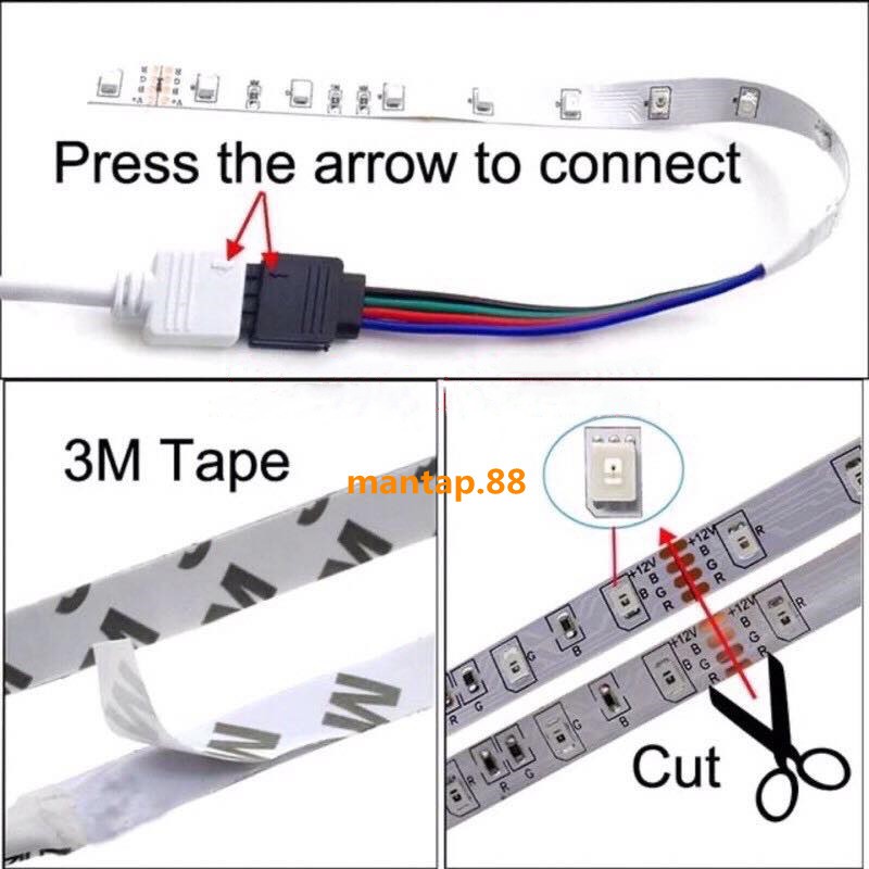 LAMPU LED STRIP 2835 5M RGB SETSMD WARNA WARNI IP65 AC 220V ADAPTOR + REMOTE+MODUL