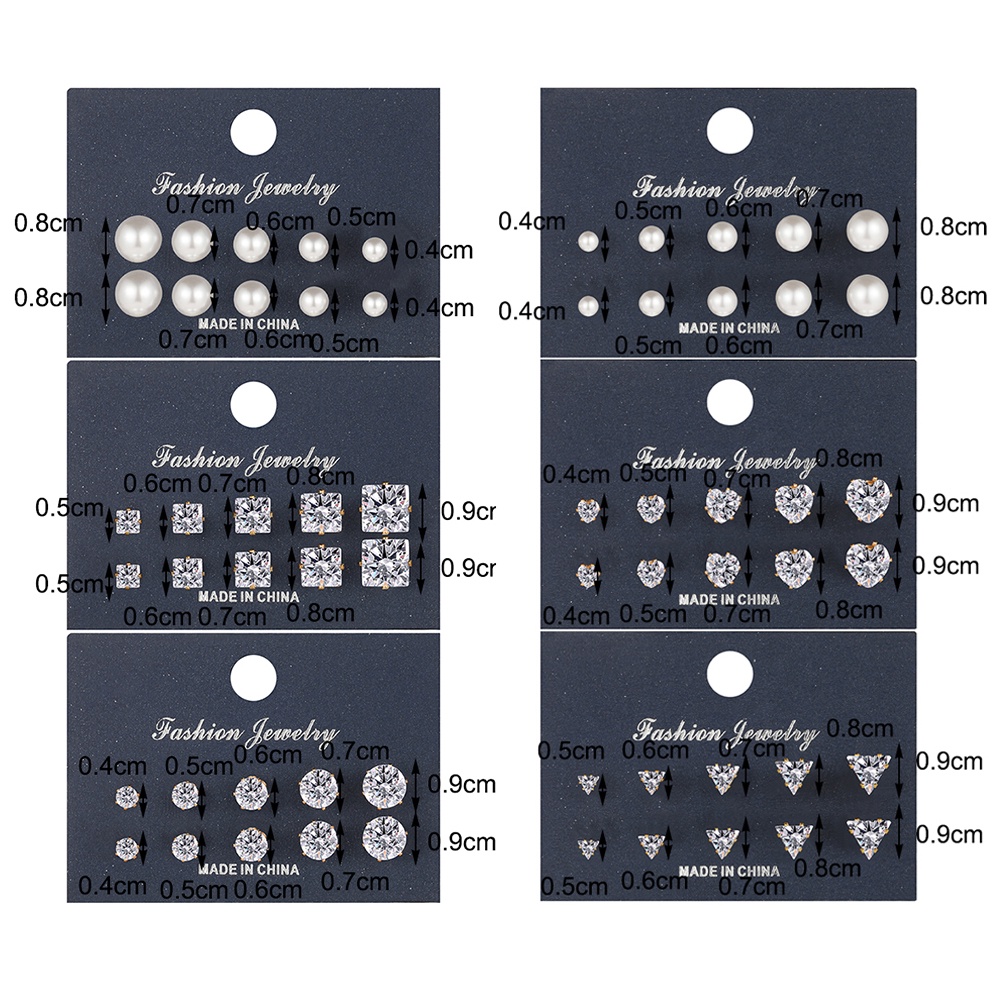 15 Pasang / Set Anting Stud Kristal Mutiara Bentuk Segitiga Persegi Hati Untuk Aksesoris Perhiasan Wanita