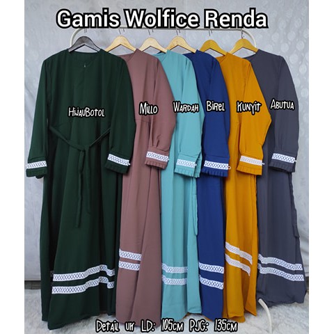 Gamis polos  wolfis renda bawah