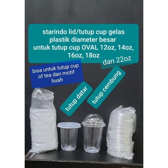 #ECR# Lid/Tutup cup plastik diameter besar (DB) untuk starindo cup datar tebal & oval 12oz, 14oz, 16