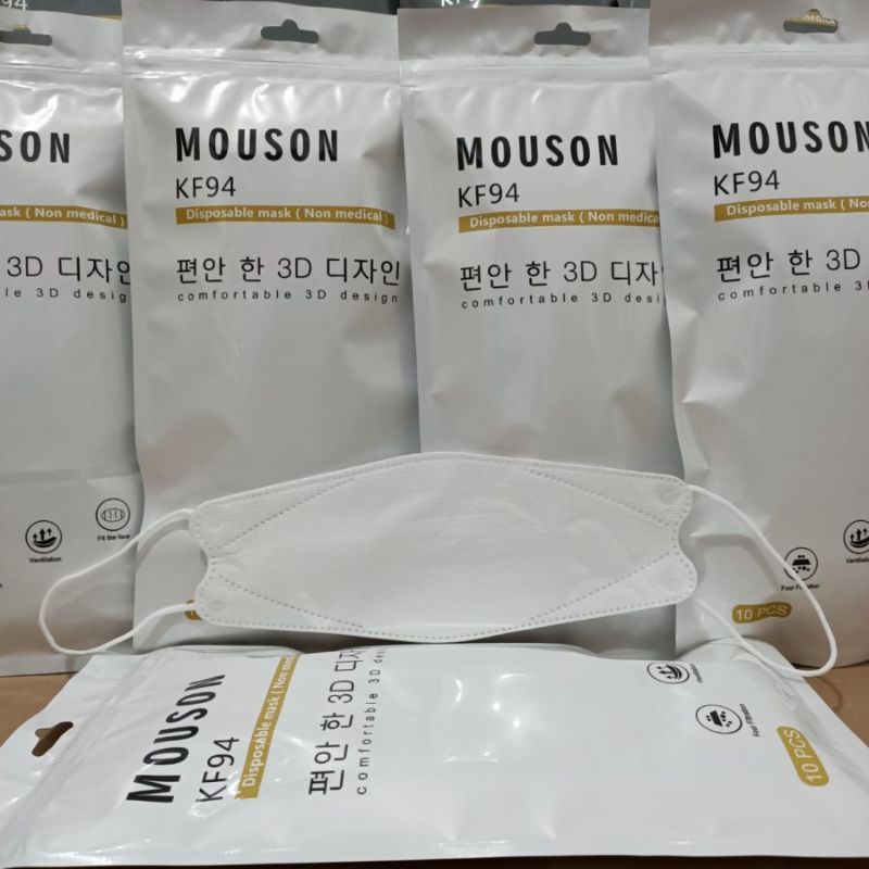 Masker Mouson KF94 4 PLY ISI 10 PCS/ MASK KF94 / MASKER MOUSON TALI SENADA SEWARNA