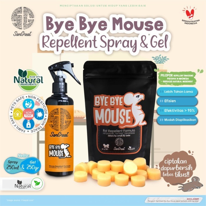 Paket pengusir tikus alami, Bye Bye Mouse Gel 250 gr spray 250 ml