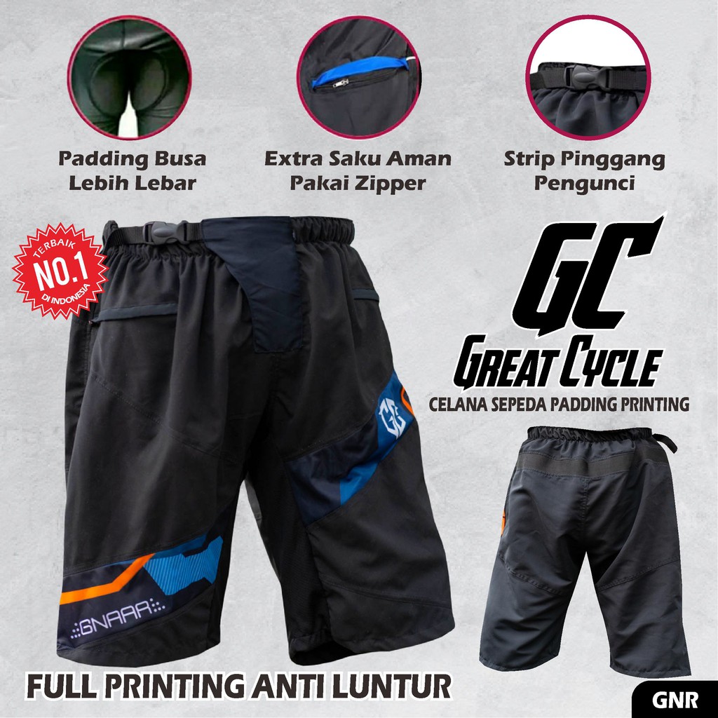 Celana Sepeda GC Non Padding Full Printing Anti Luntur Bahan Microfiber Padding Busa