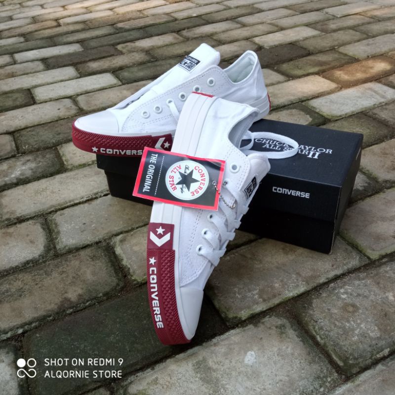 Sepatu Sneakers Terbaru Converse  Chuck Taylor ll low pendek army black ox white-White bw