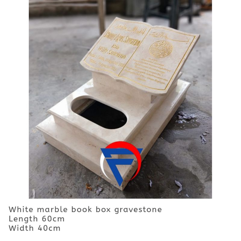 Kijingan box makam maesan model buku marmer putih