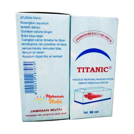 Obat Cairan Pembersih Kaca Aquarium TITANIC 60ml Anti Jamur Kerak Noda