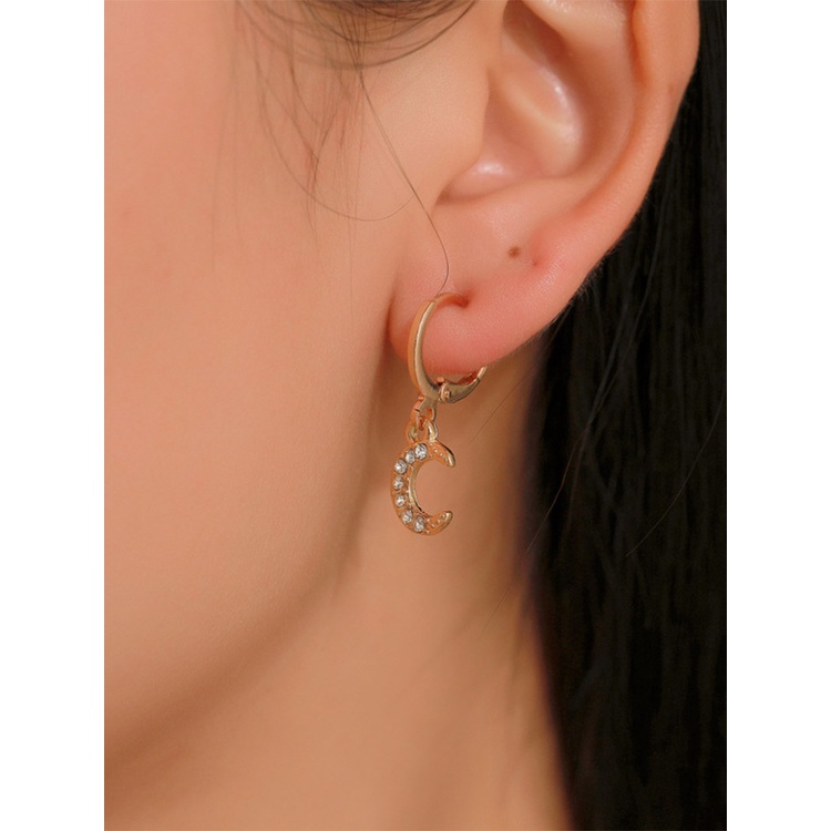 Anting Juntai Bentuk Bulan Bintang Asimetris Geometris Gaya Korea Klasik Untuk Wanita