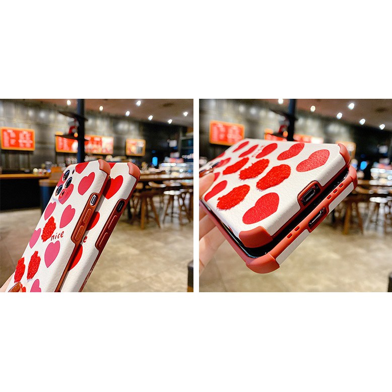 Red Little Heart Semi Leather (Bahan tidak mudah kotor) Case iphone 7+/8+/XS MAX/XR/11 PROMAX/12 PRO