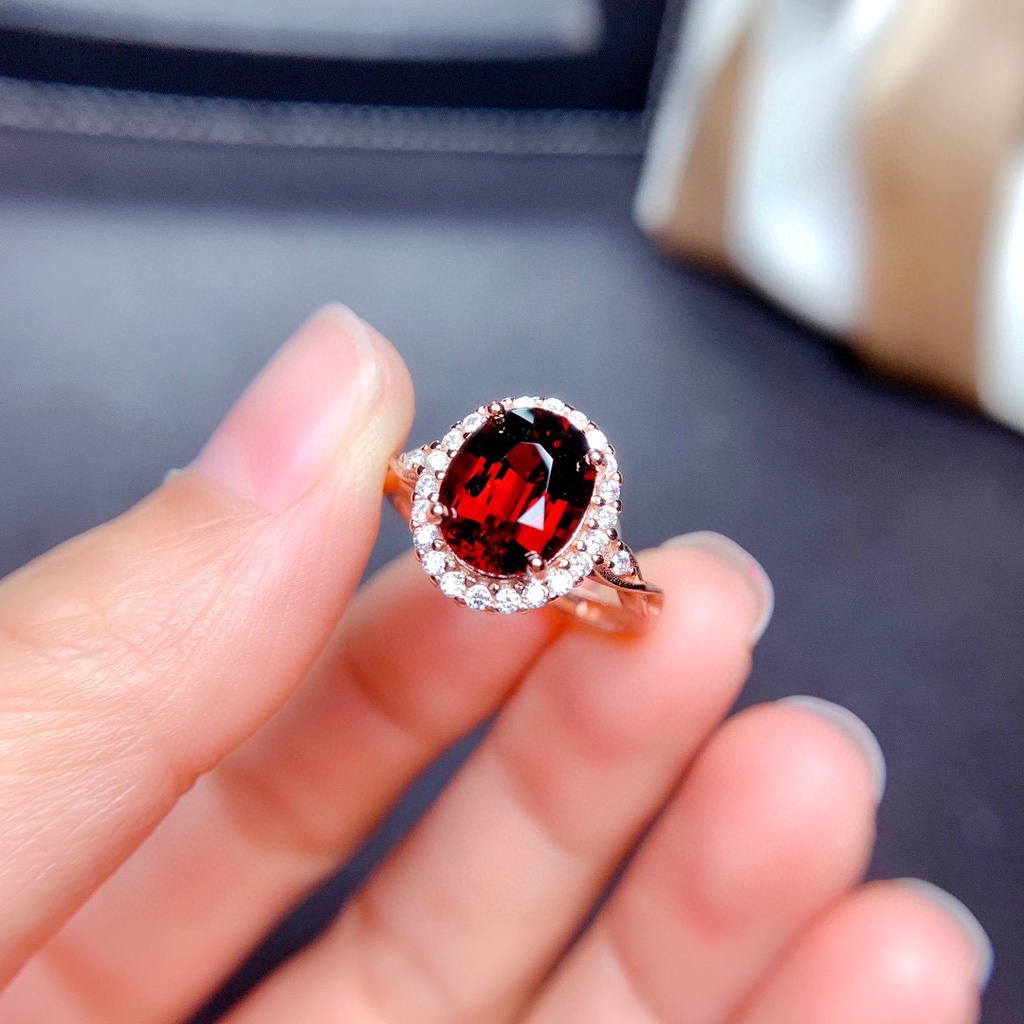 Cincin Batu Permata Merah Berlapis Emas 925 Perak Wanita