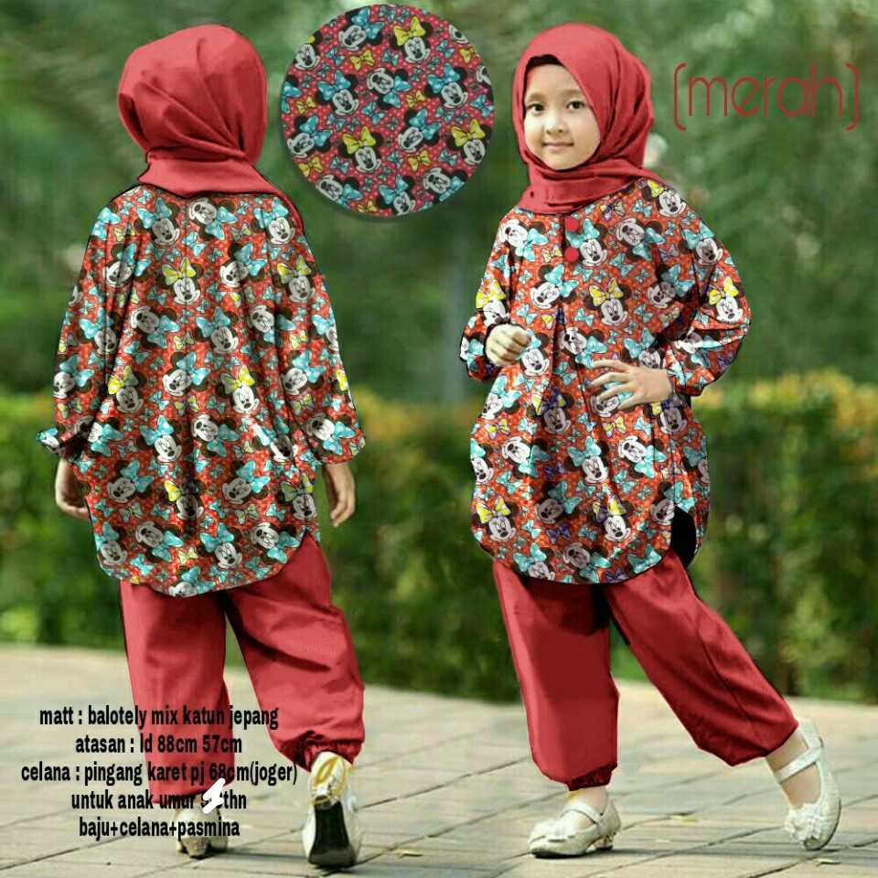 PROMO TERLARIS set una donal merah fashion anak stelan baju muslim gamis stelan anak