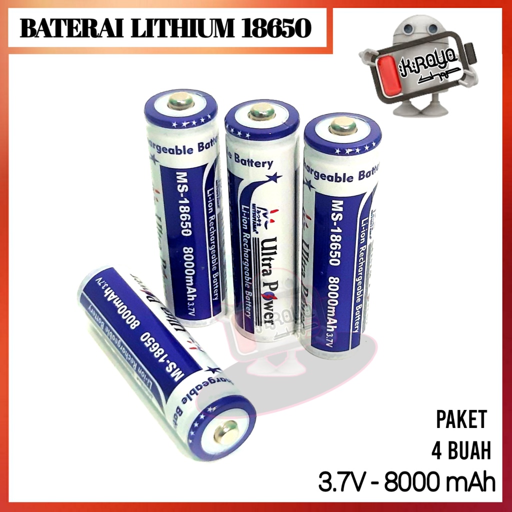 Baterai Charger Lithium 18650 Li-ION 3.7V - 8000mAh Paket 4pcs