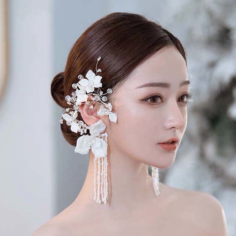 Anting Kristal Bentuk Bunga Dengan Rumbai Untuk Pengantin