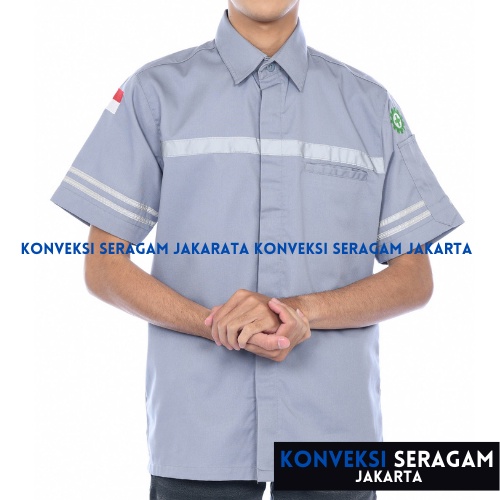 Baju Kemeja Safety K3 Lengan Pendek Abu - Seragam Kerja Atasan Wearpack Werpack Werpak Proyek Tambang Warna Hitam Pria Wanita - Konveksi Seragam Jakarta