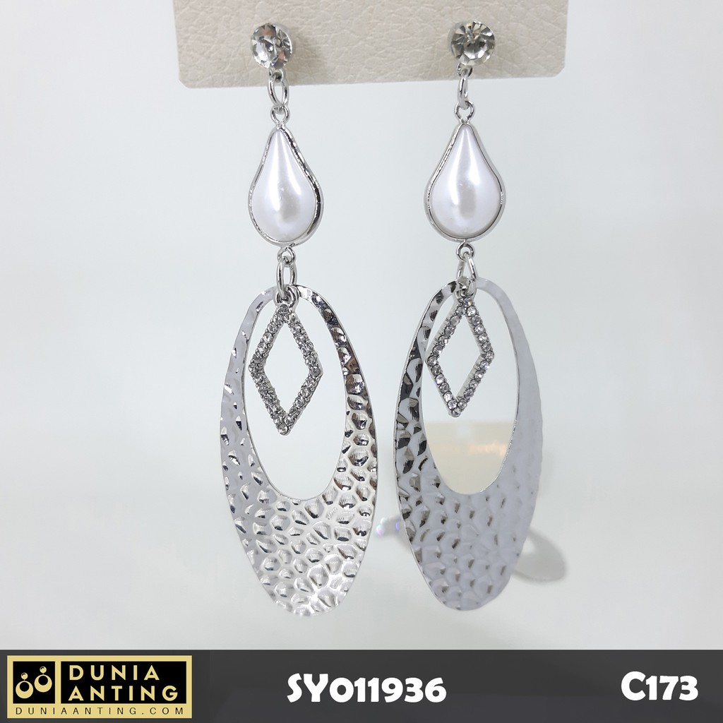  DISC C173 Anting  Panjang  Oval Wajik Permata Mutiara  