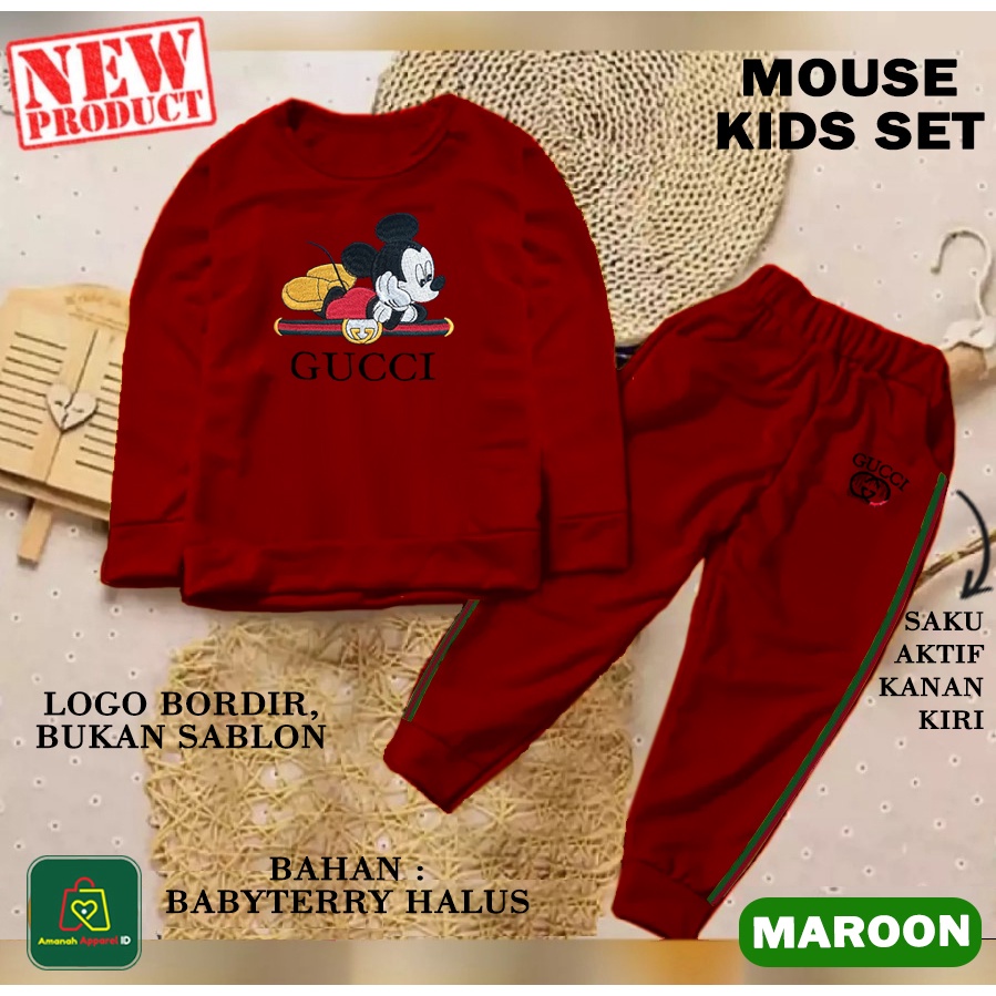 Baju Setelan Pakaian Olahraga Anak MOUSE KIDS Bordir Bahan Babyterry Premium Laki-Laki Perempuan Unisex / 21438