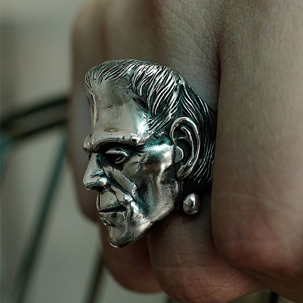 Science Fiction Victor Frankenstein Rings Punk Horror Scientist Stainless Steel Skull Ring Men's Biker Jewelry