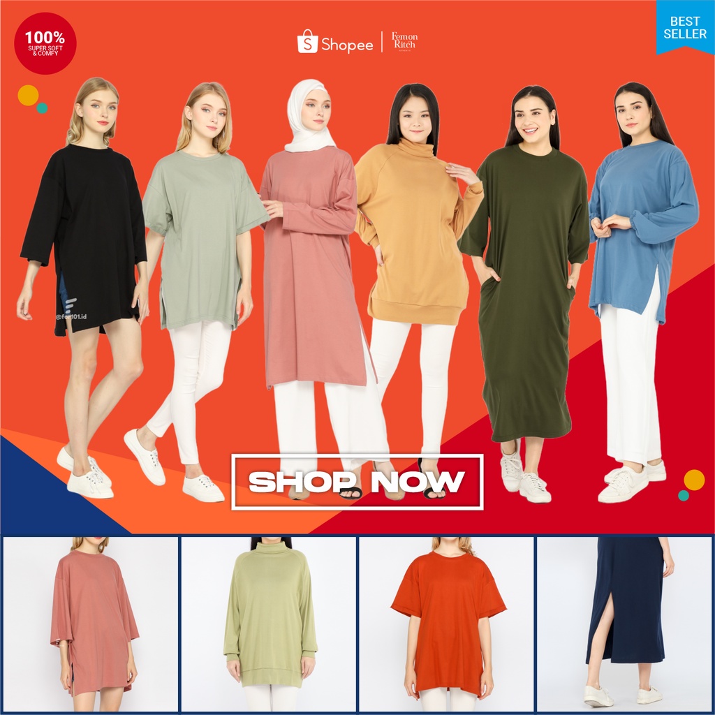 Kaos Polos Oversize Wanita lengan 7/8 Elbow Tunik Basic Oversized Top Busui dan NonBusui Hijab Friendly