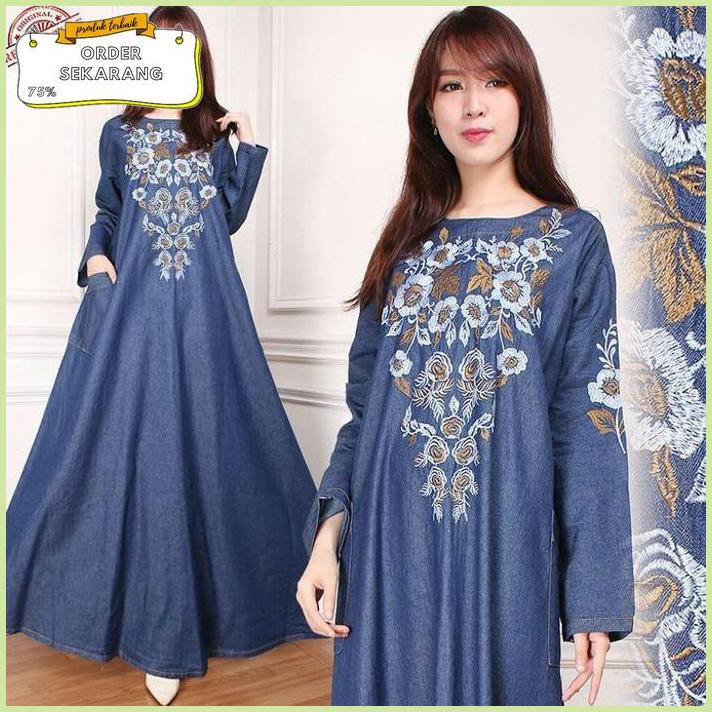 Sale Maxi Dress Gamis Fredella Longdress Jeans Jumbo Wanita Termurah