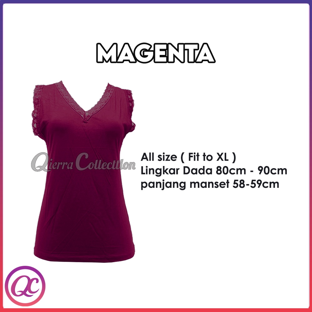 Tank Top Renda Kerah V Polos Warna All size Ready Stok-magenta