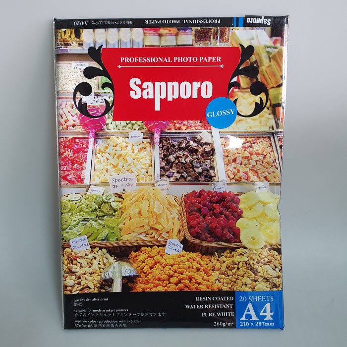 

SAPPORO Cast Coated Inkjet Paper Glossy A4 260 gsm - Super MURAH!!!