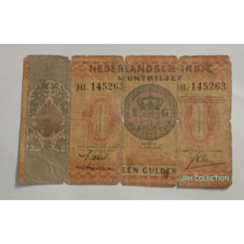 Uang Kertas Kuno 1 Gulden Munbiljet Tahun 1940 VG