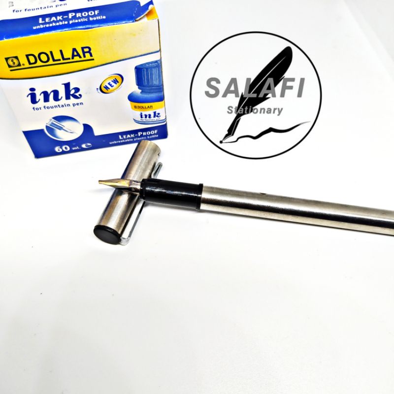 

Satu set fountain pen kaligrafi japan nib 1Mm tinta isi dollar 60 Ml biru