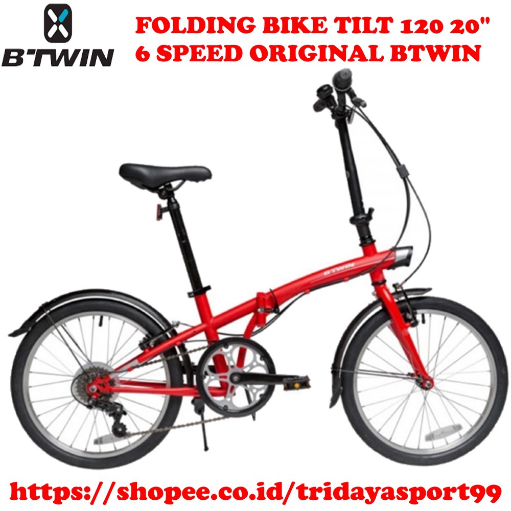 B'TWIN Hoptown Sepeda Lipat Dewasa Tilt 120 20" Folding Bike - Red Original Btwin