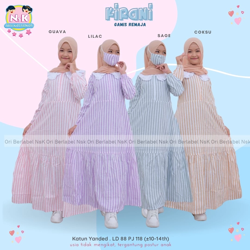 COD Gamis Anak Remaja Motif Garis Free Masker Kirani Set_Kiddos Kids