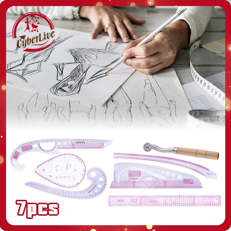 

7pcs Penggaris Pola Jahit Set Penggaris Gambar Menjahit Pakaian Baju Quilting Patchwork Ruler Multi Function Sewing Rulers