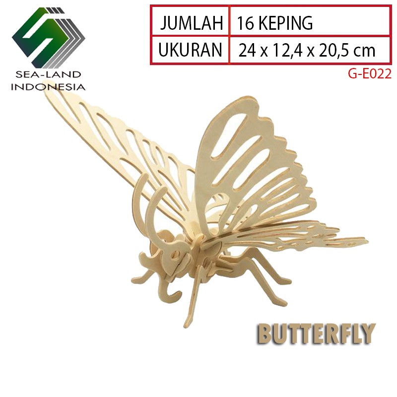 [SEA-LAND] PUZZLE 3D KAYU DIY MAINAN EDUKASI MINIATUR KUPU-KUPU GE022