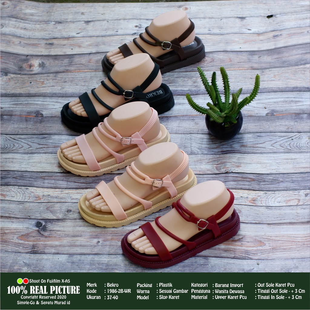 SEPATU SANDAL TALI KARET WANITA IMPORT BEKRO 1986 14B &amp; 1986 2B 37- 40