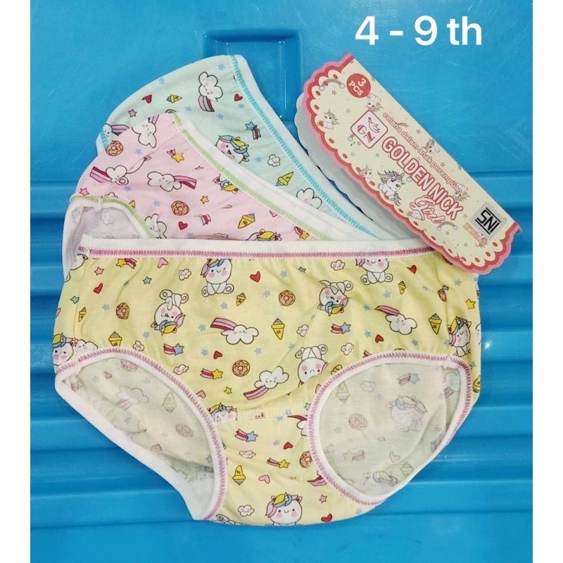 3pcs celana dalam anak perempuan 4-9th katun motif karet tipis / celana dalam anak cewek gambar