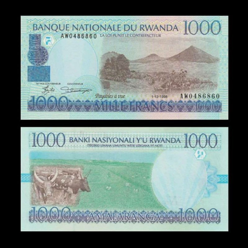 UANG ASING RWANDA 1000 FRANCS 1998 UNC GRESS ORIGINAL BANKNOTE