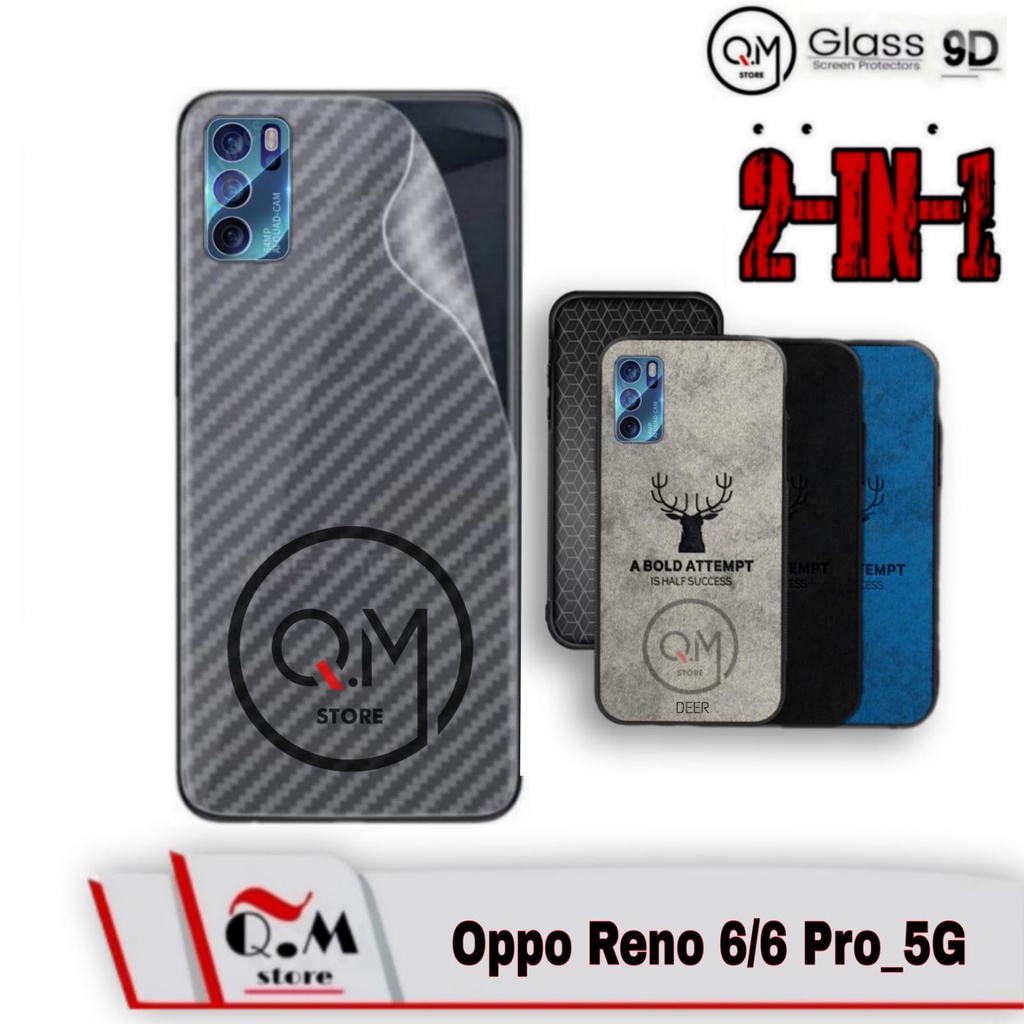 PAKET 2-IN1 Case Deer Oppo Reno 6 / Oppo Reno 6 Pro 5G 2021 Softcase DEER TPU Bermotif Rusa Jens